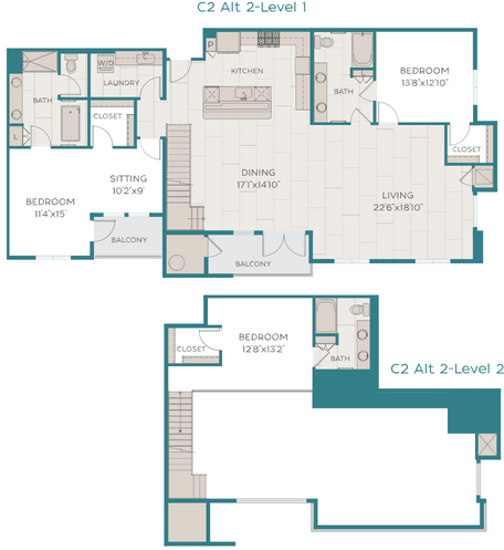 Floor plan for 3 beds, 3 baths, 2282 sqft
